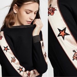 Scotch & Soda Sweatshirt Embroidered Stars Floral Metallic Fleece Black Medium